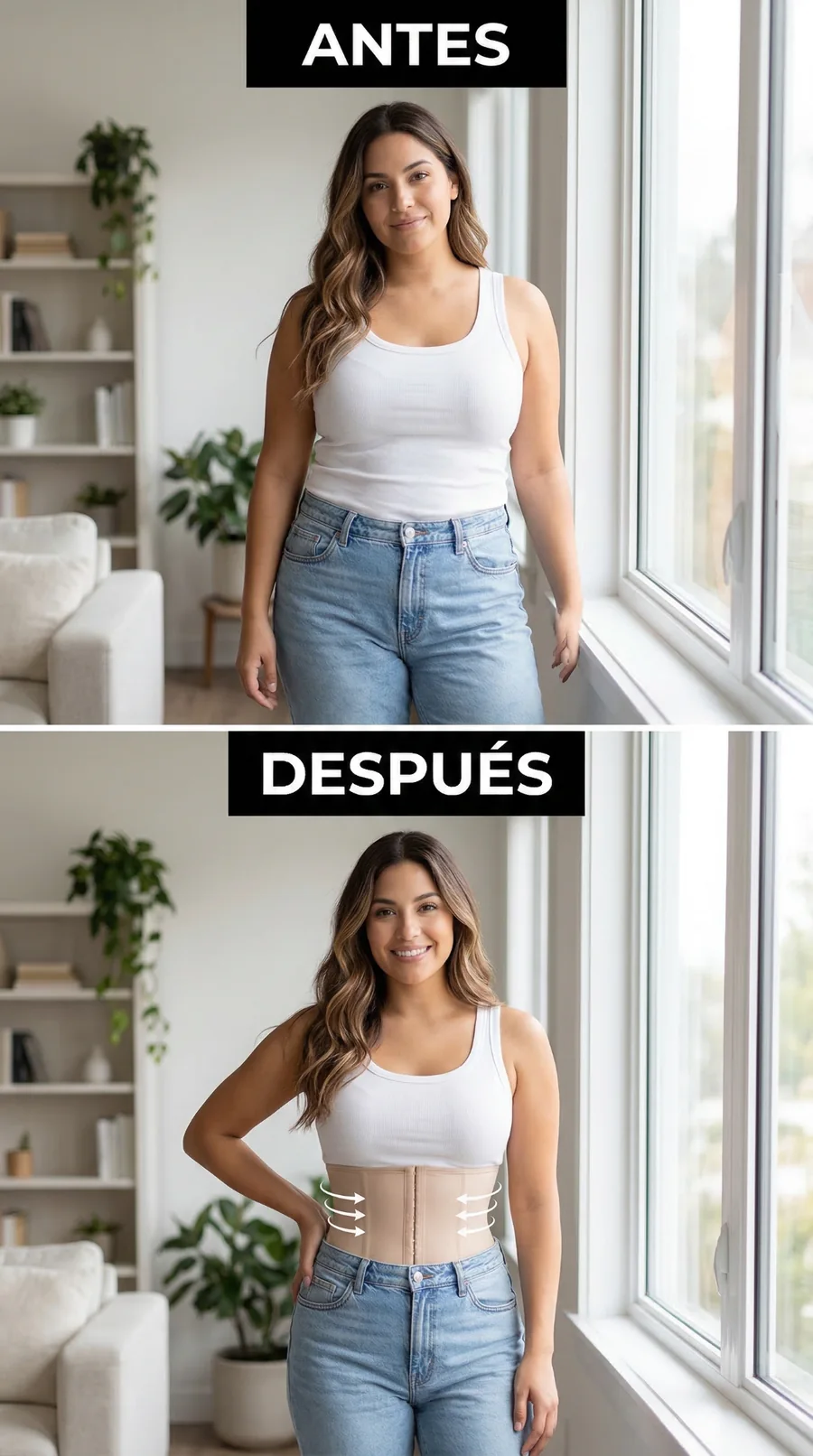 Comparativa antes y después usando faja beige