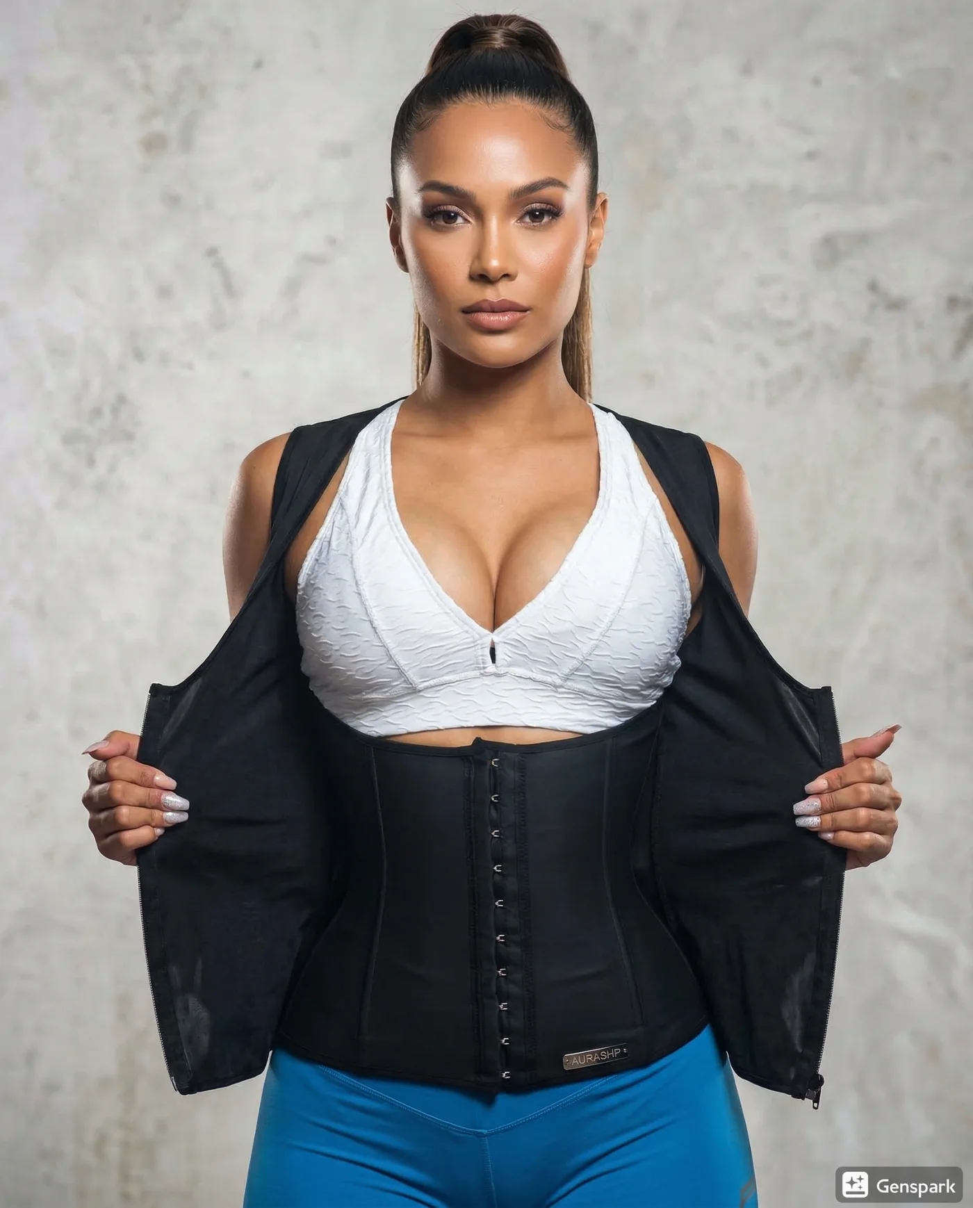 Modelo usando faja Siluettea negra